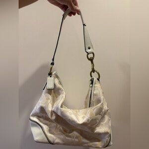 Coach Vintage Rare Off White Cream Optic Op Art Signature Sarah Bucket hobo bag